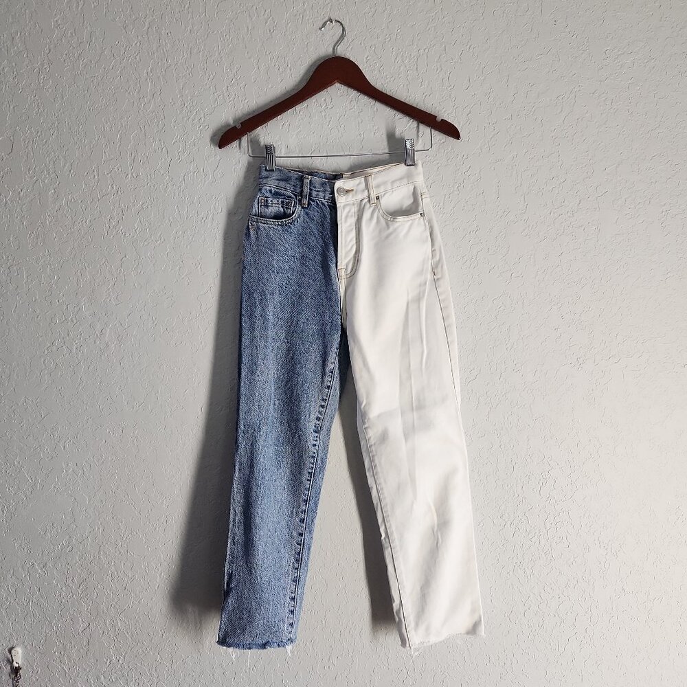 PacSun Jeans Eco White Two-Tone High Waisted Straight Leg high rise sz 24 / 0